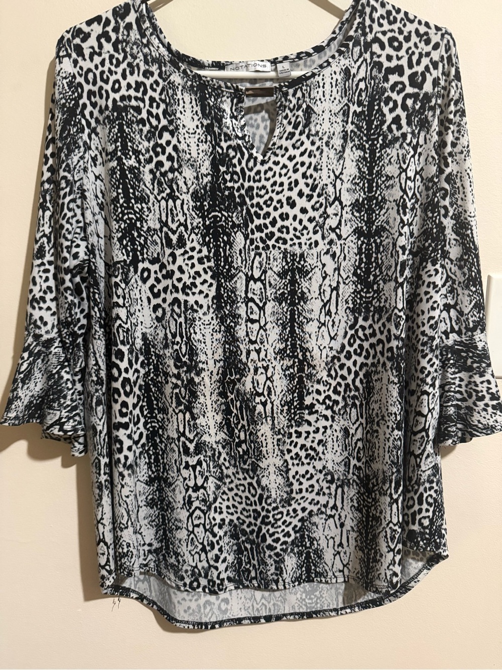 Notations Black and White Animal-Print Bell Sleeve Tunic